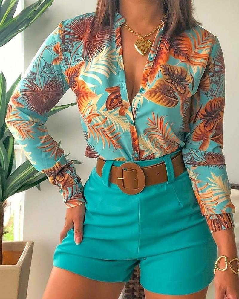 Women's Printed Stand Collar Long-sleeved Shirt