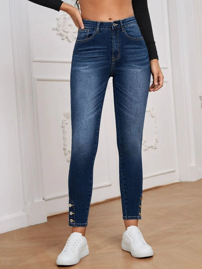 Women Clothing Trendy High Elastic Clinch Tight Denim Trousers for Women