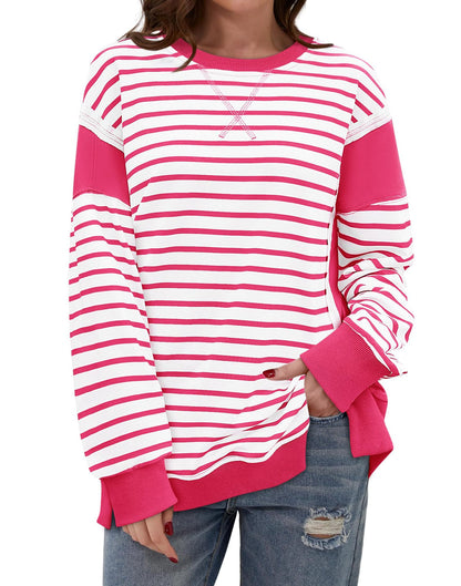 Ropa para mujer Sudadera con capucha multicolor para mujer Camiseta de manga larga con contraste de color a rayas