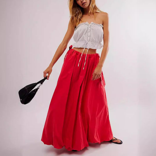 Elegant Bud Long Skirt Women Clothing Solid Color Tied Bow Casual Skirt Umbrella Skirt