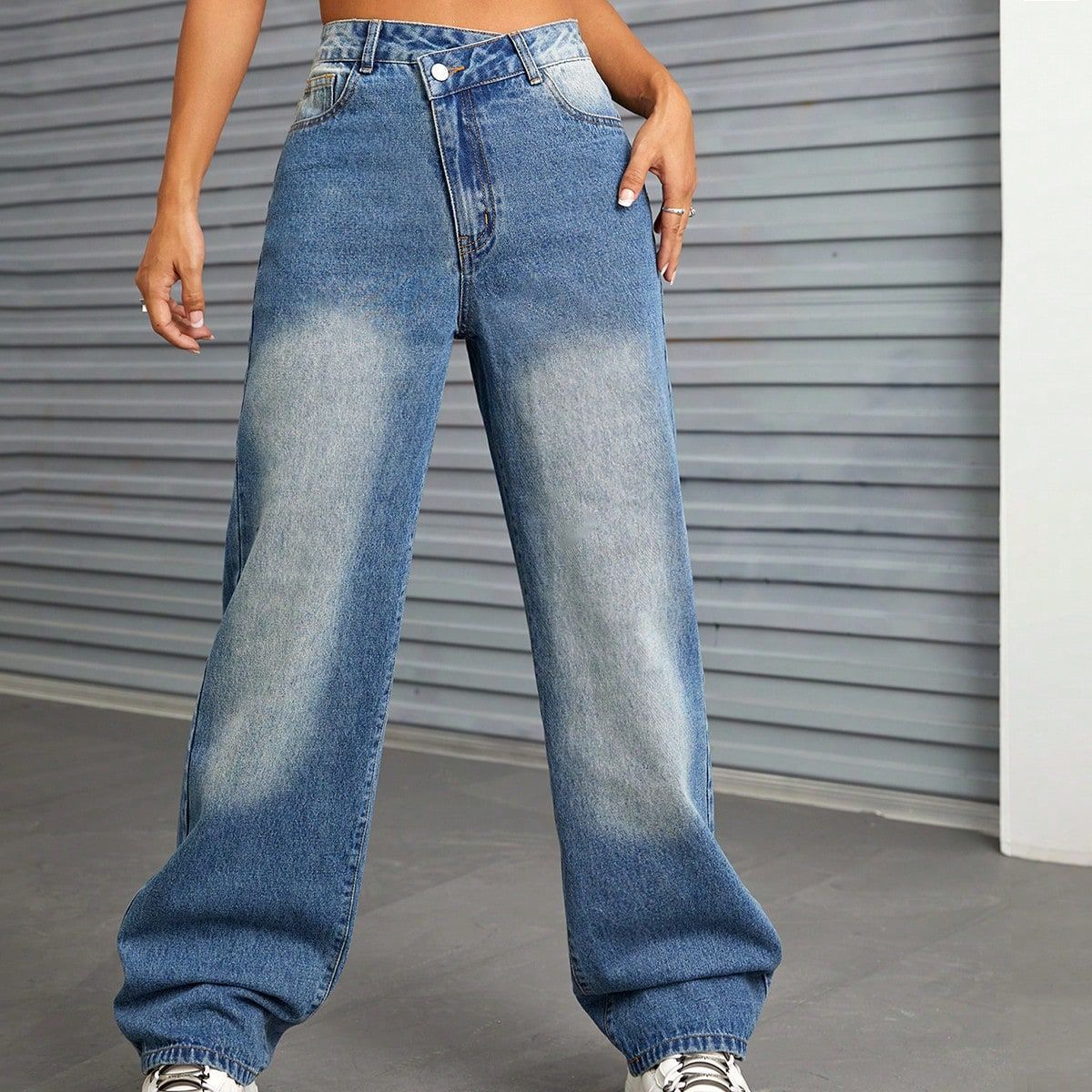 Women Clothing Wide Leg Slimming Straight Mop Jeans Trousers