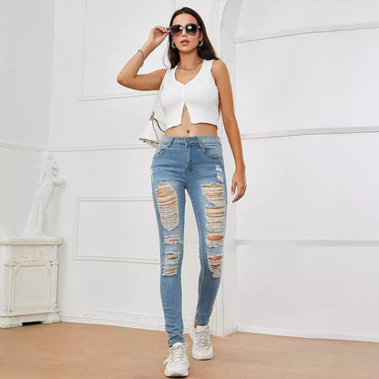 Women Clothing Women Pants Ripped Frayed Stretch Skinny Jeans