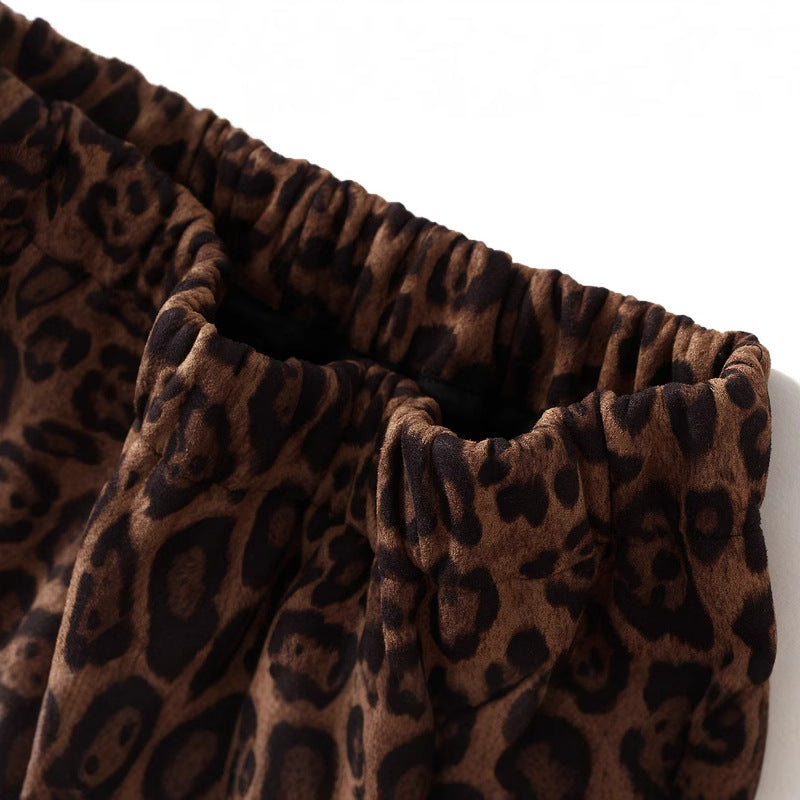 Autumn Faux Suede Elastic Waist Leopard Print Skirt Hip Lifting Hide Meat Hip Skirt