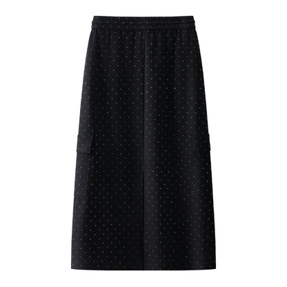 Black Polka Dot Skirt Women Autumn High Waist Drooping A Line Skirt Slimming Mid Length Skirt Spring Autumn