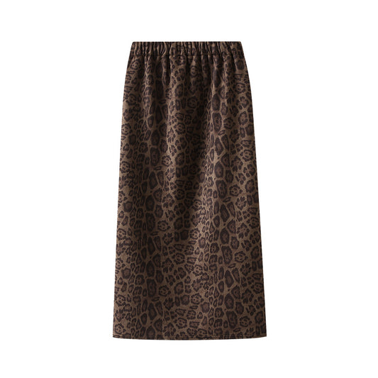 Autumn Faux Suede Elastic Waist Leopard Print Skirt Hip Lifting Hide Meat Hip Skirt