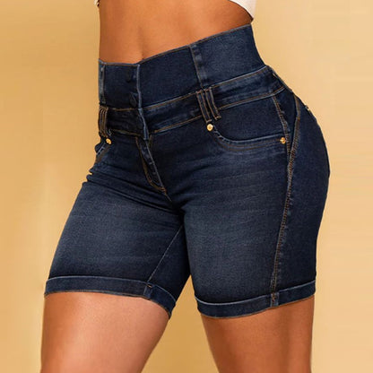 High Waist Curl Denim Shorts Women Slim Fit Slimming Hip Raise Shorts