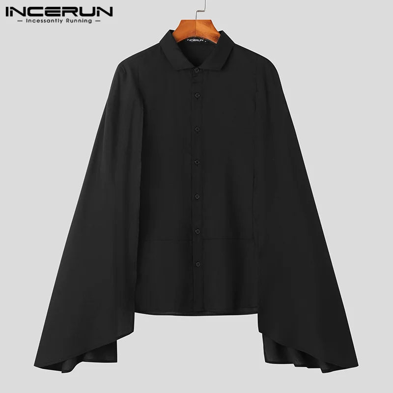 INCERUN 2023, camisa Irregular para hombre, Color sólido, solapa de retazos, ropa de calle de manga larga, Camisas casuales elegantes de otoño, S-5XL