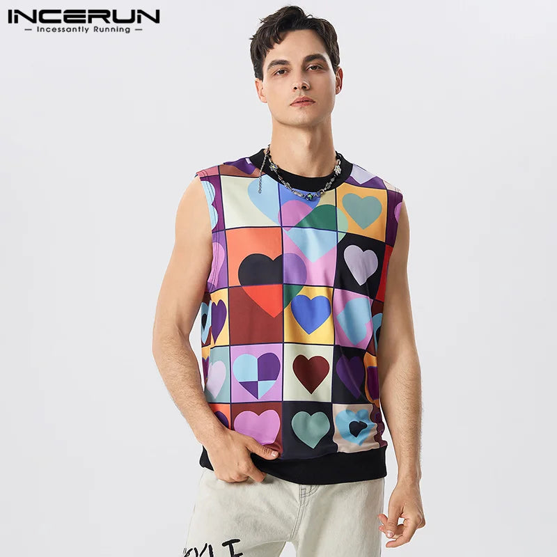 2023 Men Tank Tops Printing Summer Streetwear Round Neck Vacation Sleeveless Men Clothing Stylish Casual Vests S-5XL INCERUN