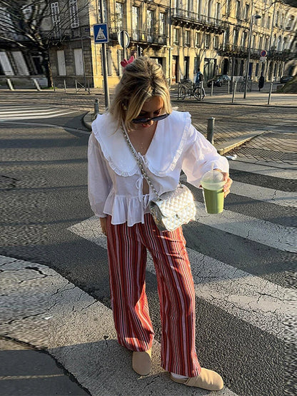 Femmes élégantes chemises mode lanterne à manches longues col claudine hauts femme Simple loisirs à lacets Blouse tout-match Streetwear