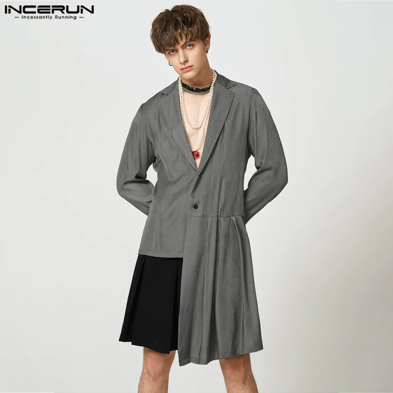 INCERUN – Blazer couleur unie pour hommes, manches longues, revers, boutons, costumes irréguliers, mode décontractée, vestes fines, 2023, S-5XL