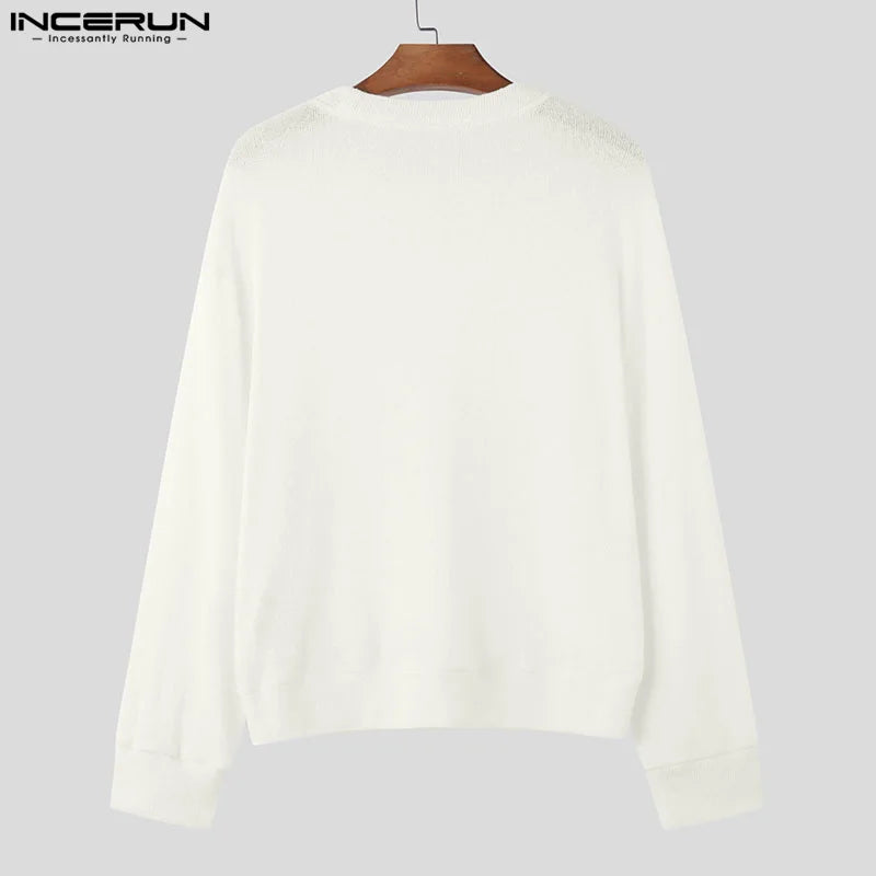 INCERUN – pull à manches longues et col rond pour homme, couleur unie, tricoté, Streetwear, fin, à la mode, décontracté, 2023, S-5XL