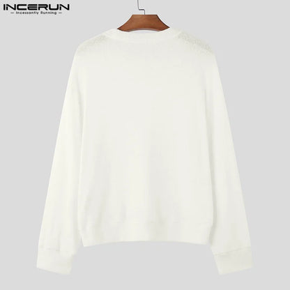 INCERUN – pull à manches longues et col rond pour homme, couleur unie, tricoté, Streetwear, fin, à la mode, décontracté, 2023, S-5XL