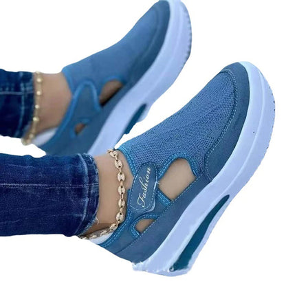 Women Fashion Vulcanized Sneakers Platform Solid Color Flats Ladies Shoes Casual Breathable Wedges Ladies Walking Sneakers