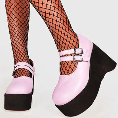 Zapatos de tacón Mary Jane con plataforma de tacón superalto para mujer, sandalias con cuña y hebilla de cinturón, zapatos clásicos Punk de estilo Lolita para mujer