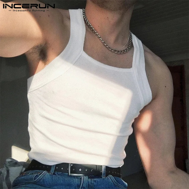 INCERUN-camisetas sin mangas de Color sólido con cuello redondo para hombre, chalecos informales ajustados para vacaciones, ropa de calle para fiesta, S-5XL, moda 2023