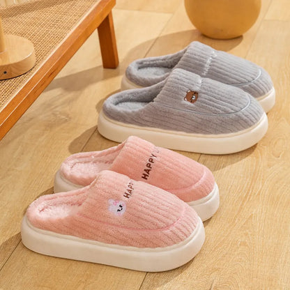 Zapatillas de invierno de algodón para el hogar para mujer, suela suave para interior, antideslizantes, cálidas, no cansadas, zapatos simples de algodón para parejas para hombres