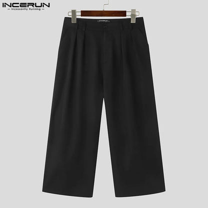 Fashion Men Wide Leg Pants Solid Color Button Joggers Korean Straight Trousers Men 2023 Streetwear Loose Pants S-5XL INCERUN