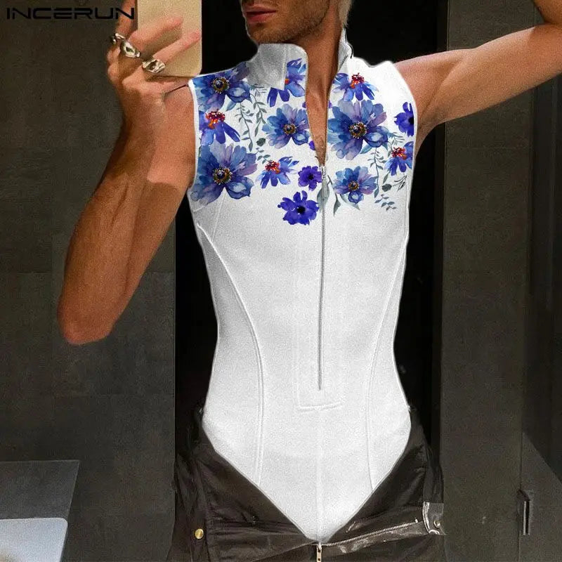 INCERUN – body à revers sans manches pour hommes, Streetwear, fermeture éclair, Fitness, barboteuse, débardeur, couleur unie, Sexy, 2023, S-5XL