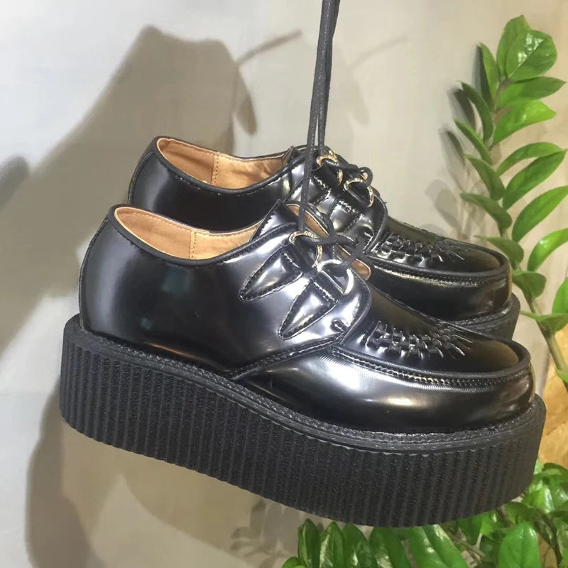 Black Harajuku Shoes Classic Lace UP High Platform Creepers Fashion Harajuku Punk Shoes Women's Casual Shoes Platform Shoes