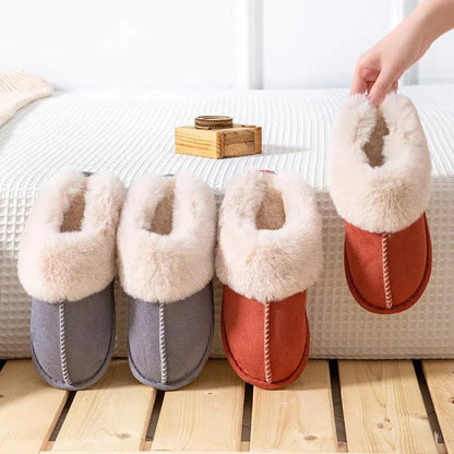 Feslishoet femmes en peluche chaude maison pantoufles plates doux confortable hiver coton chaussures intérieur en peluche pantoufles