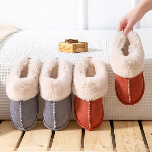 Feslishoet femmes en peluche chaude maison pantoufles plates doux confortable hiver coton chaussures intérieur en peluche pantoufles