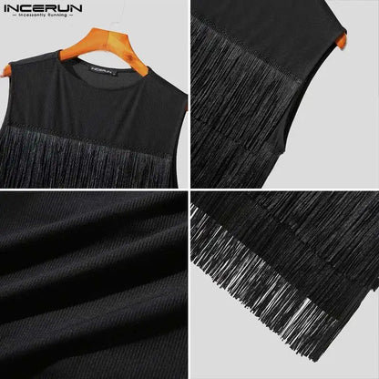 2023 Men Tank Tops Tassel O-neck Sleeveless Summer Streetwear Male Vests Korean Style Fashion Casual Men Clothing S-5XL INCERUN