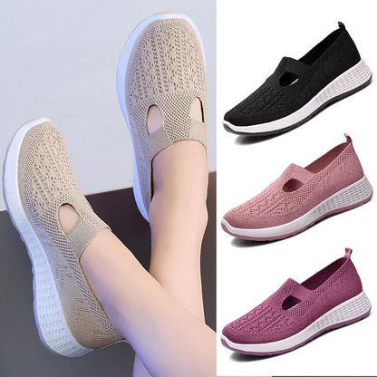 Zapatillas de deporte de verano para mujer, zapatos informales de malla, mocasines suaves, zapatos para caminar con parte inferior, calzado ligero y cómodo para mamá, zapatos planos para mujer