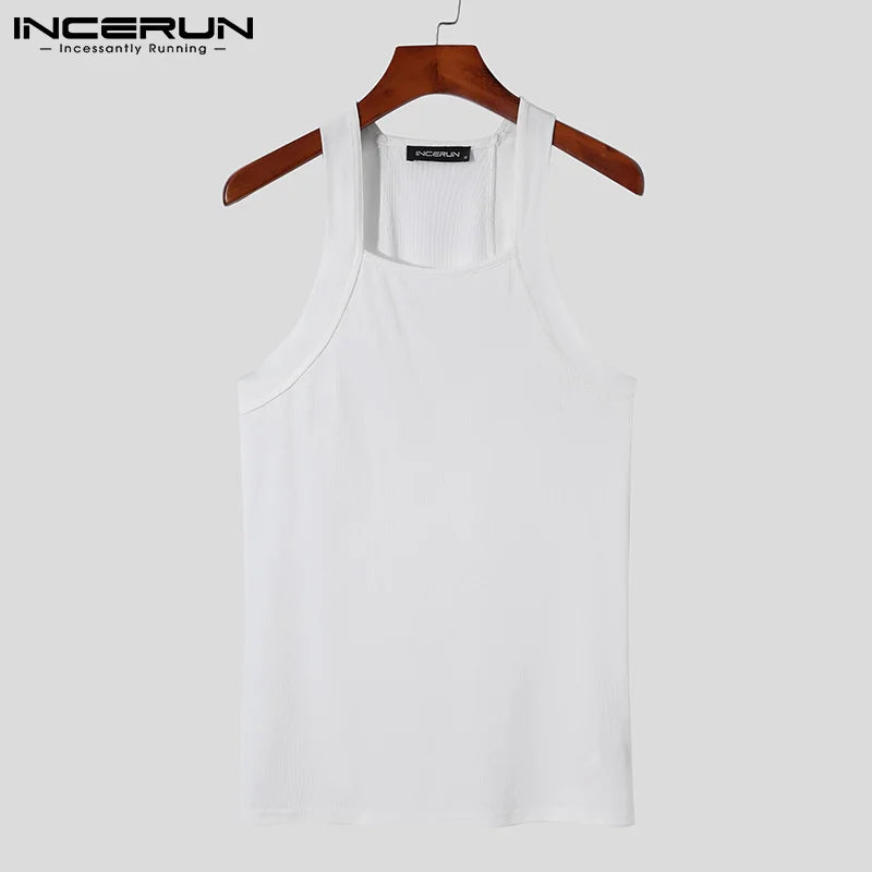 INCERUN-camisetas sin mangas de Color sólido con cuello redondo para hombre, chalecos informales ajustados para vacaciones, ropa de calle para fiesta, S-5XL, moda 2023