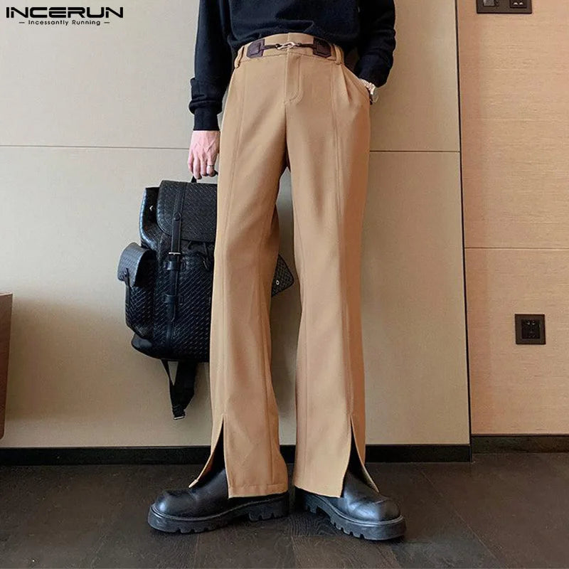 2023 Men Pants Solid Color Button Joggers Loose Fashion Straight Trousers Men Streetwear Korean Style Long Pants S-5XL INCERUN