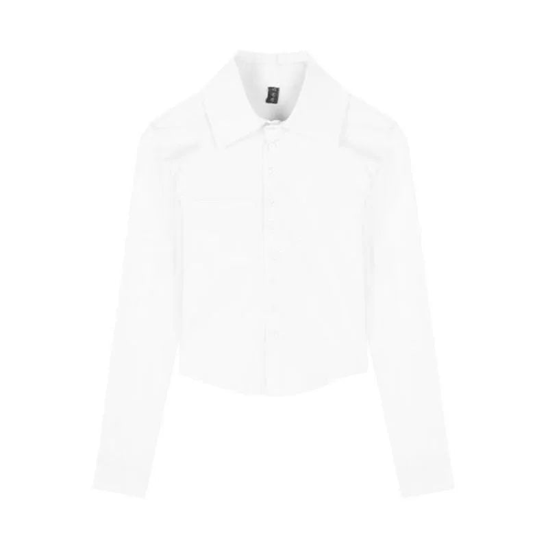 Xpqbb camisas blancas para mujer, blusas cortas ajustadas con botones de estilo coreano y pliegues, blusas de manga larga de oficina de diseño diario que combinan con todo para mujer