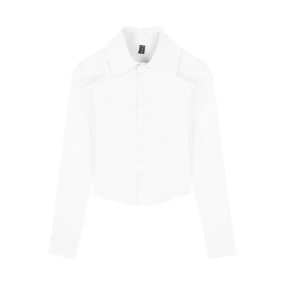 Xpqbb camisas blancas para mujer, blusas cortas ajustadas con botones de estilo coreano y pliegues, blusas de manga larga de oficina de diseño diario que combinan con todo para mujer