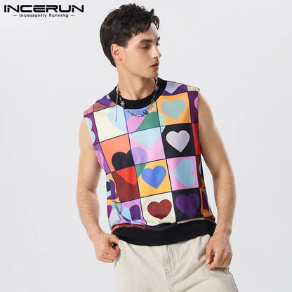 2023 Men Tank Tops Printing Summer Streetwear Round Neck Vacation Sleeveless Men Clothing Stylish Casual Vests S-5XL INCERUN