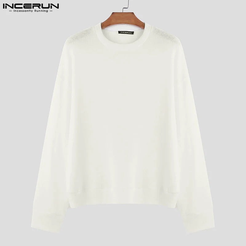 INCERUN – pull à manches longues et col rond pour homme, couleur unie, tricoté, Streetwear, fin, à la mode, décontracté, 2023, S-5XL