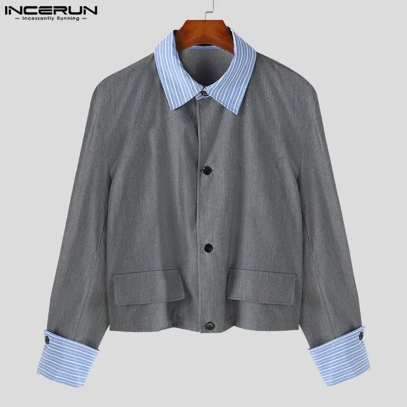 INCERUN – Blazer rayé en Patchwork pour hommes, manches longues, boutons, Streetwear, costumes décontractés, mode coréenne, manteaux courts, 2023, S-5XL