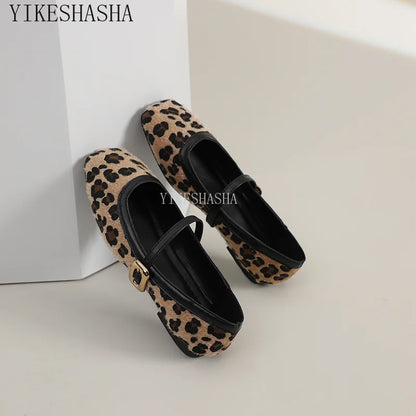 Fashion Women's Flat Shoes Round Toe Leopard Print Shoes Casual Breathable Slip-on Flat Outdoor Ladies Mary Jane Shoes SYDanne