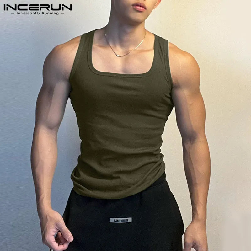 2023 Men Tank Tops Solid Color O-neck Sleeveless Workout Casual Male Vests Fitness Summer Streetwear Men Clothing S-5XL INCERUN