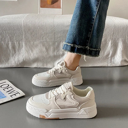 Zapatillas de deporte de cuero de marca para mujer, zapatillas deportivas con plataforma blanca, zapatos vulcanizados para mujer, zapatillas informales para mujer 2023