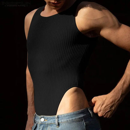 INCERUN – body pour hommes, couleur unie, col rond, sans manches, tricoté, Sexy, débardeur, confortable, élégant, été, 2023, S-2XL