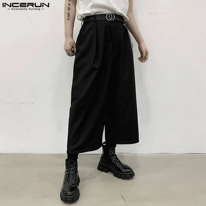 Fashion Men Wide Leg Pants Solid Color Button Joggers Korean Straight Trousers Men 2023 Streetwear Loose Pants S-5XL INCERUN