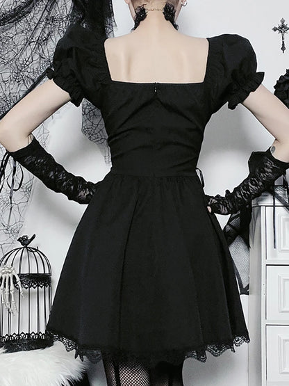 Goth Dark Lolita Mall gothique a-ligne kawaii Mini robes Style Grunge noir pansement Corset robe femmes Emo broderie Alt vêtements