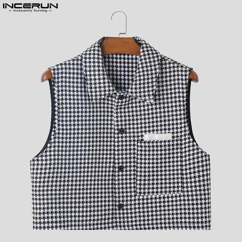 2023 hommes gilets à carreaux revers sans manches bouton Streetwear décontracté hommes gilets Style coréen mode culture gilets S-5XL INCERUN