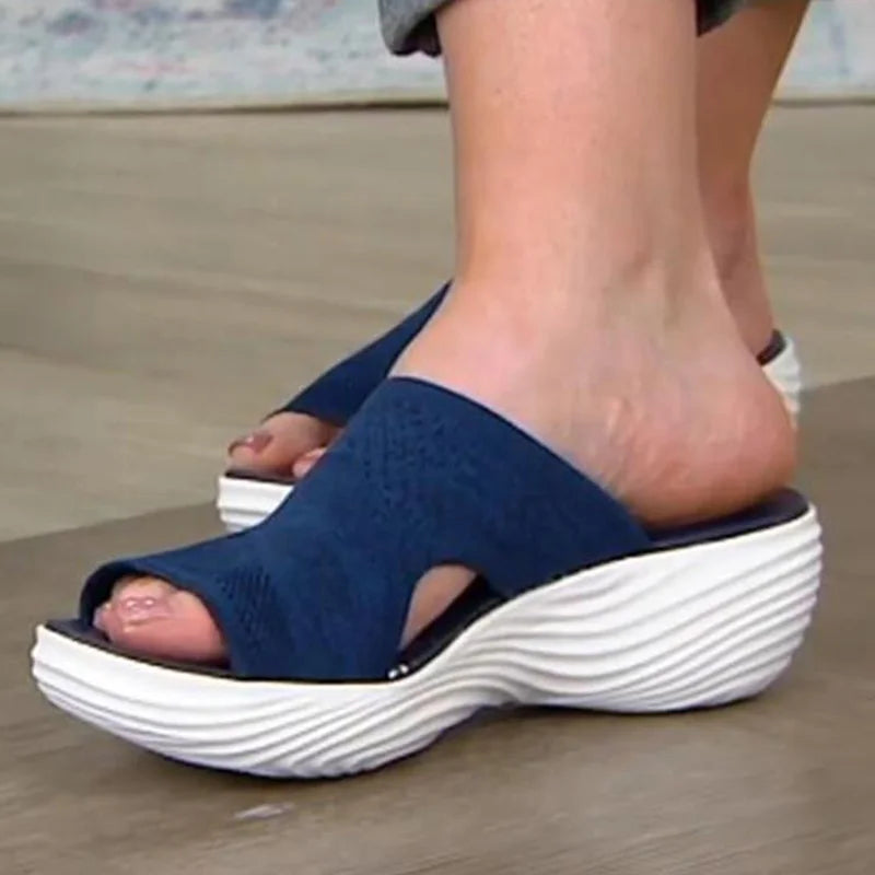 Zapatillas de playa informales para mujer, sandalias ortopédicas elásticas, sandalias ortopédicas con punta abierta, zapatos cruzados elásticos transpirables para exteriores