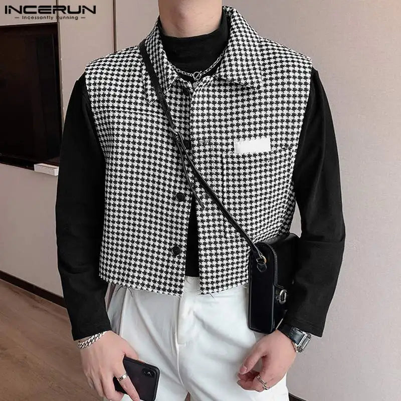 2023 hommes gilets à carreaux revers sans manches bouton Streetwear décontracté hommes gilets Style coréen mode culture gilets S-5XL INCERUN