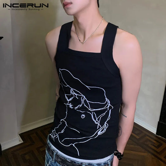 2023 Men Tank Tops Printing O-neck Sleeveless Fashion Male Vests Fitness Summer Streetwear Casual Men Clothing S-5XL INCERUN