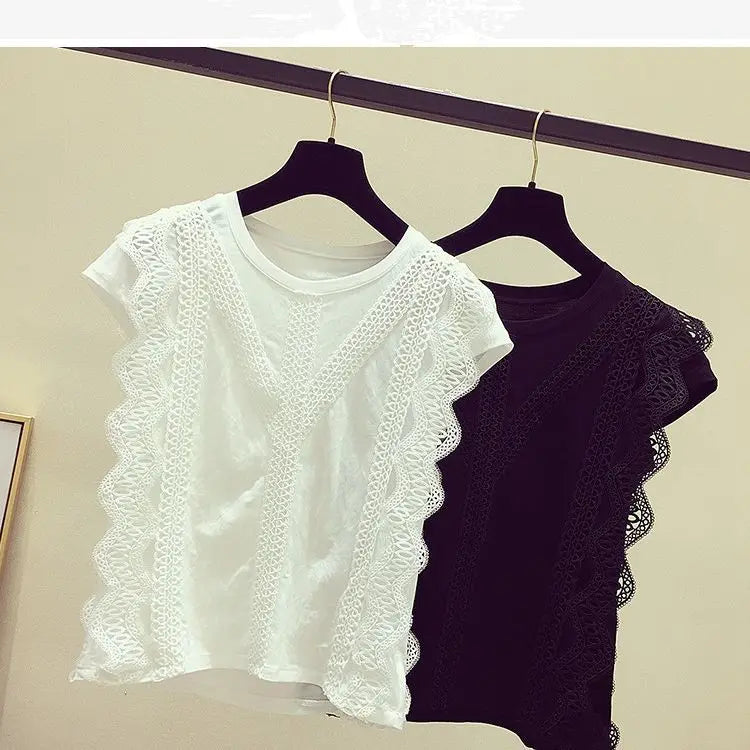 Women Summer Tops Crochet Lace Tees Sexy Vintage Sleeveless Vest Tank 5XL T Shirts Loose Blouse Casual Tees