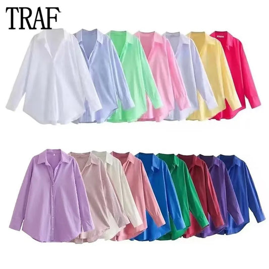 Camisa TRAF para mujer, camisa con botones multicolor, Top de manga larga de verano para mujer, ropa de calle para mujer, camisas y blusas de gran tamaño