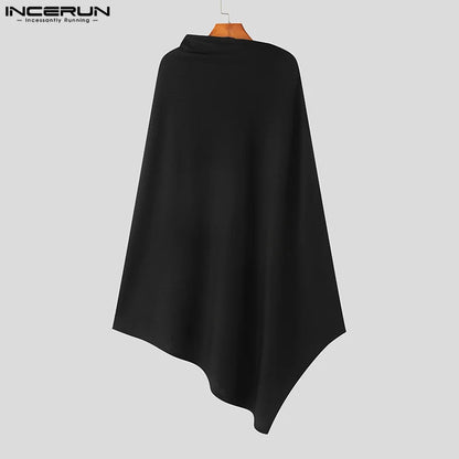 INCERUN-capa para hombre, abrigos de Color sólido con cuello alto y cremallera, Ponchos irregulares, ropa de calle informal a la moda, gabardina larga S-5XL 2023