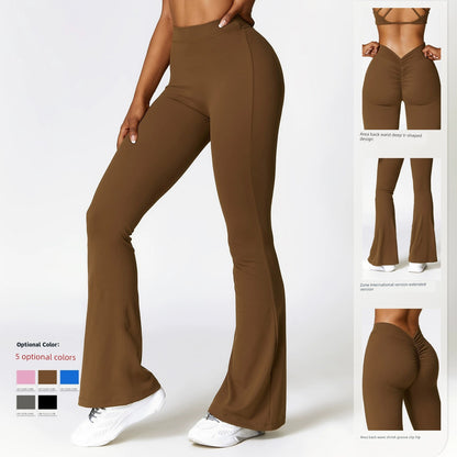 2023 Melocotón Levantamiento de glúteos Yoga Trompeta pantalones Fitness Deportes Pierna ancha Bootcut Pantalones Cintura alta Pantalones de yoga de secado rápido Pantalones de mujer