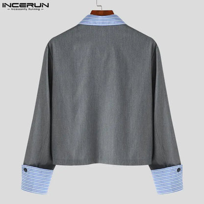 INCERUN – Blazer rayé en Patchwork pour hommes, manches longues, boutons, Streetwear, costumes décontractés, mode coréenne, manteaux courts, 2023, S-5XL