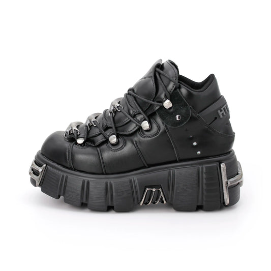 Zapatos de mujer de estilo Punk con cordones y plataforma de 6CM de altura, botas tobilleras góticas Rock, zapatillas de deporte con decoración de Metal para mujer 2023